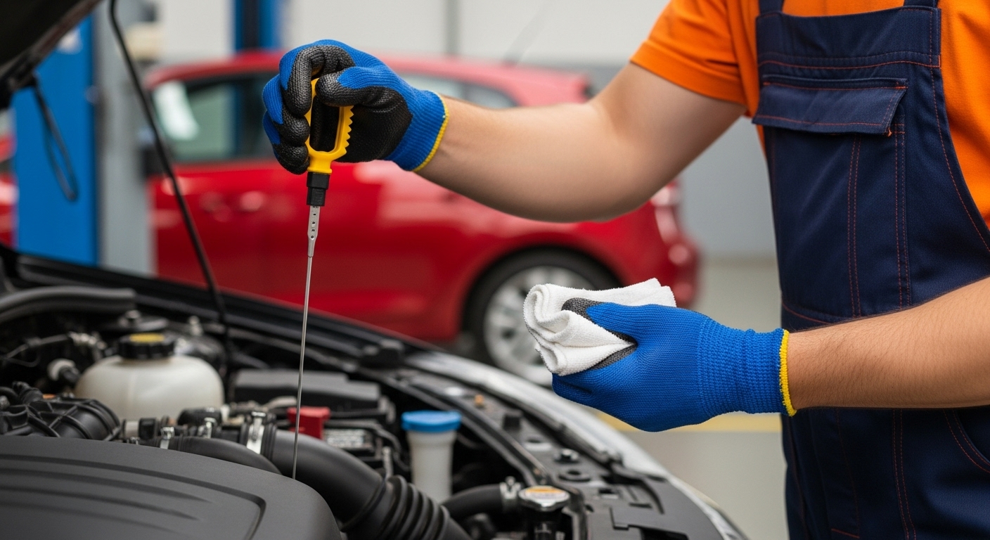 Quick Lane technician performing an oil change in Grande Prairie