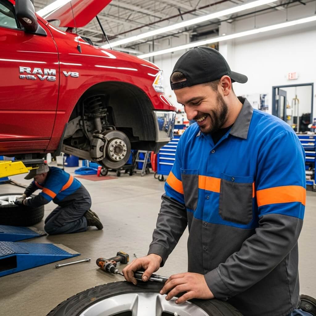 At work fixing a flat tire (1)