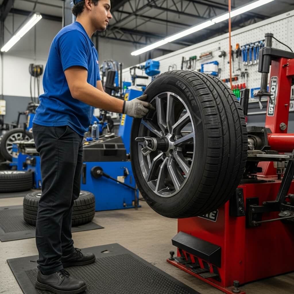 Working with tire balance machine